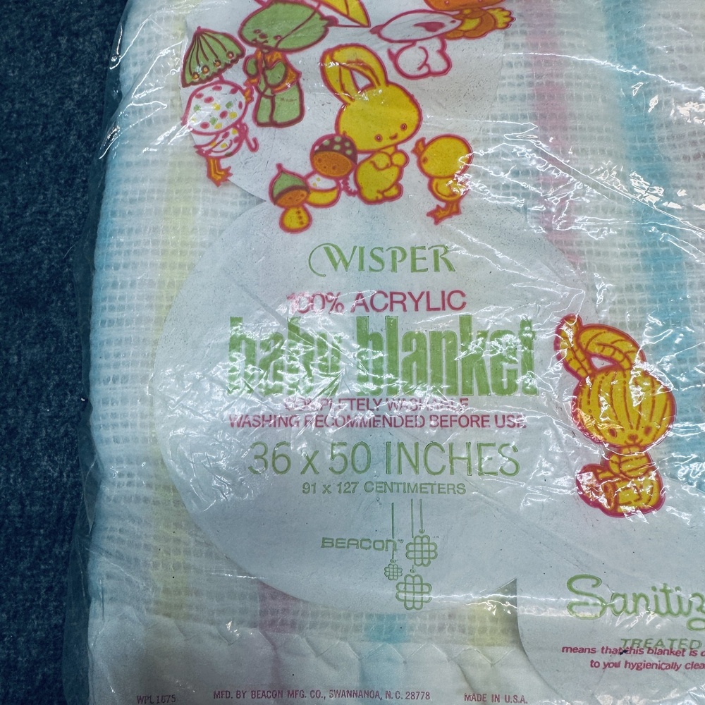 Vintage Wisper‎ Baby Blanket Beacon 36x50 Acrylic New USA Duck Bunny Striped - Picture 2 of 6